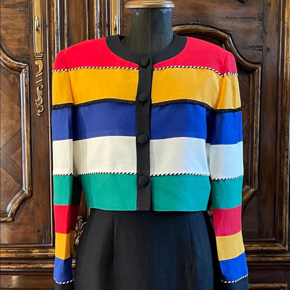Multicolor Striped Crop Jacket Dress - Vibrant Colorblock Style
